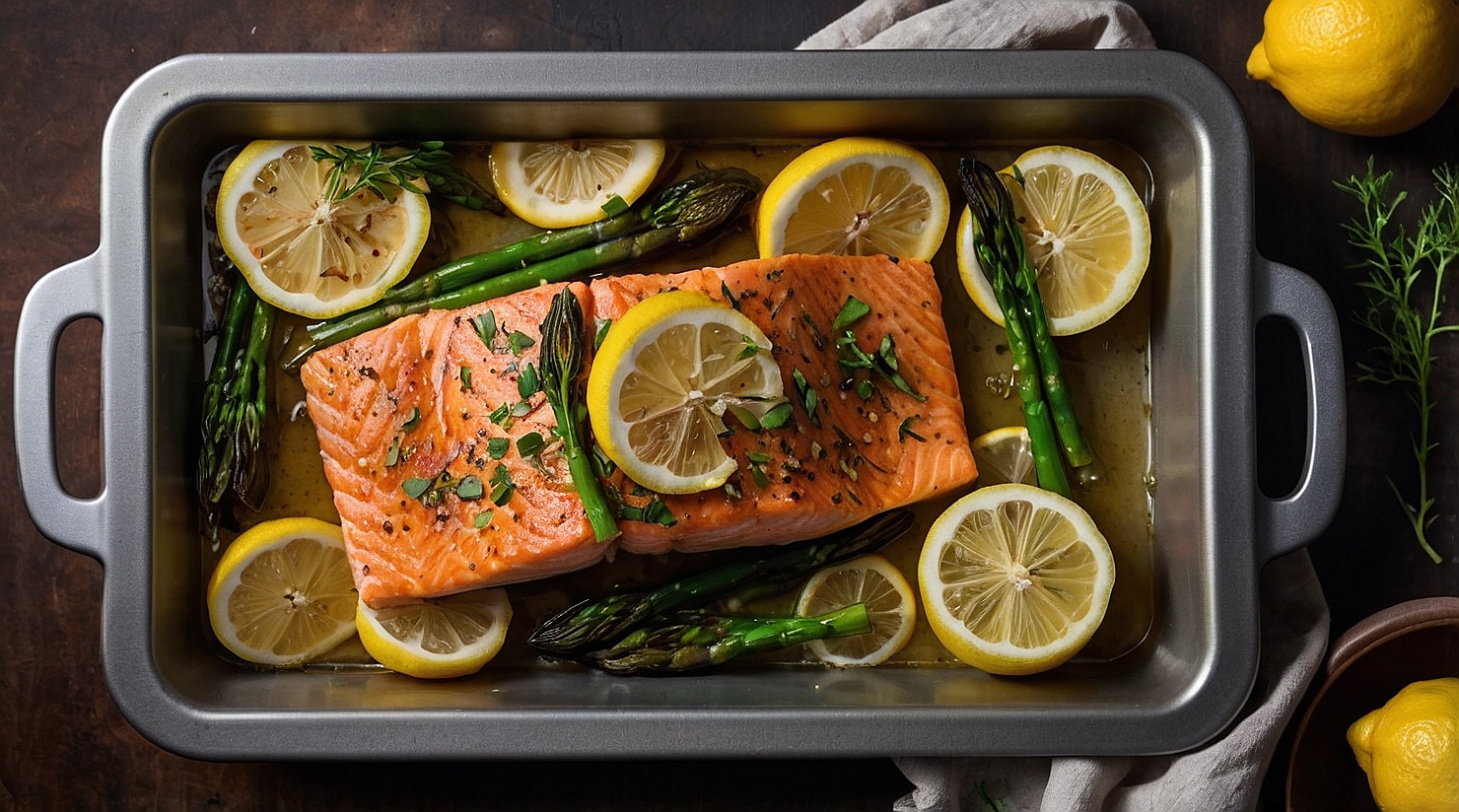 Salmon prepared Baked style with garlic and lemon - International cuisine